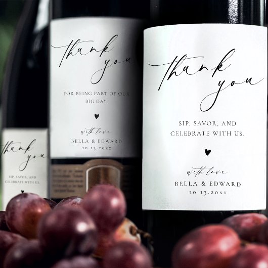 Moderne minimalistische bruiloft dank u wijnlabel wijn etiket