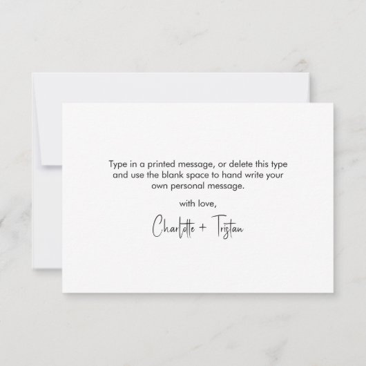 Moderne minimalistische bruiloft Dank u zwart Notitiekaartje (Achterkant)