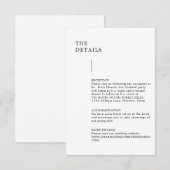 Moderne minimalistische bruiloft - details informatiekaartje (Voorkant / Achterkant)