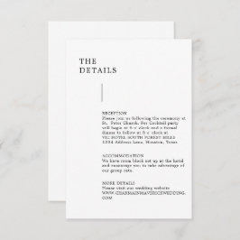 Moderne minimalistische bruiloft - details informatiekaartje