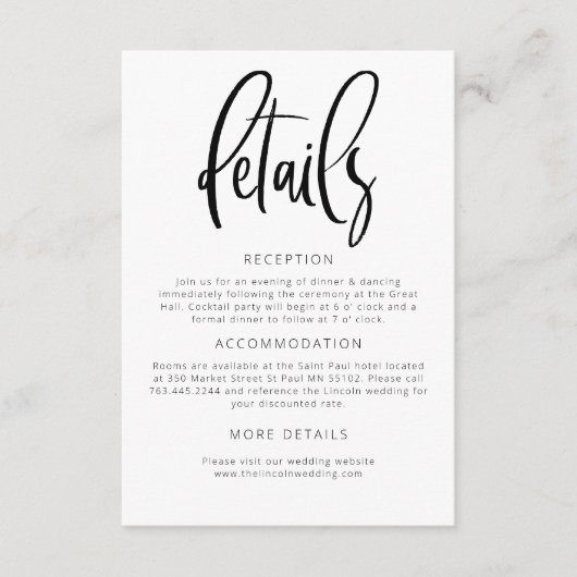 Moderne minimalistische bruiloft - details informatiekaartje (Voorkant)