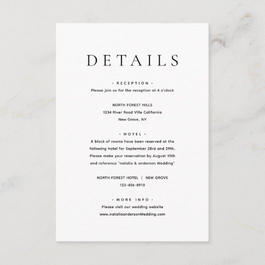 Moderne minimalistische bruiloft - details informatiekaartje (Voorkant)
