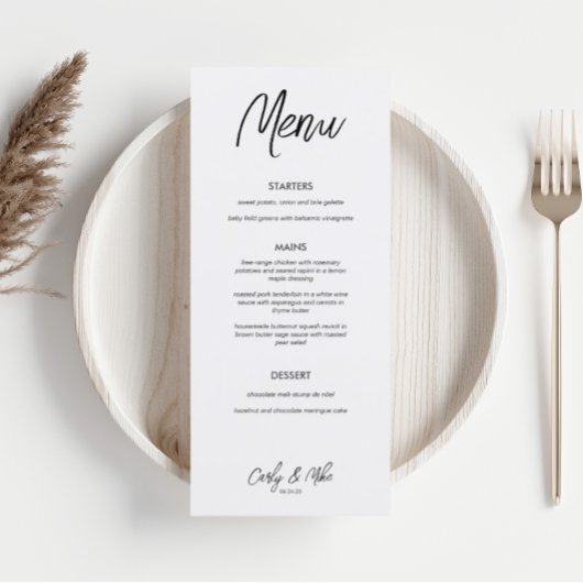 Moderne minimalistische bruiloft diner menu Kaarte