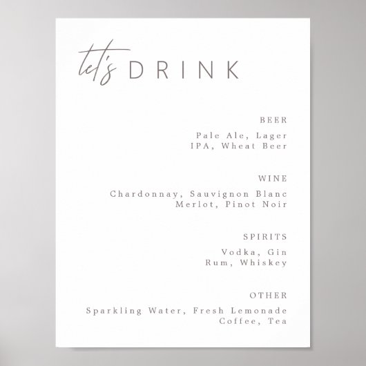 Moderne minimalistische bruiloft Drink menu Poster (Voorkant)