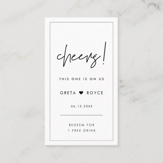 Moderne minimalistische bruiloft drink ticket (Voorkant)
