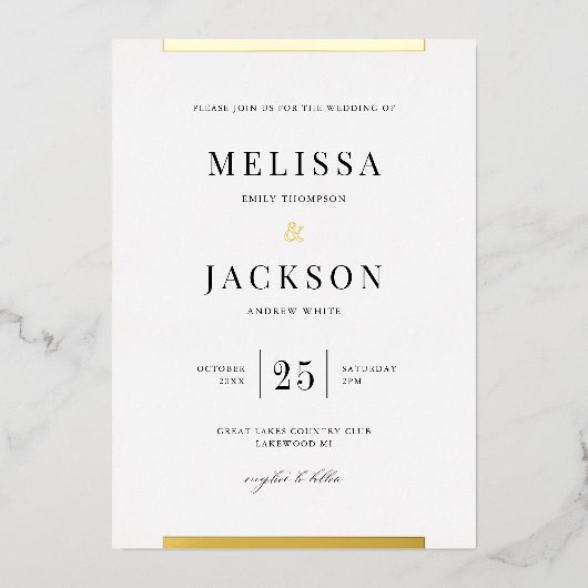 Moderne Minimalistische Bruiloft Folie Uitnodiging (Voorkant)