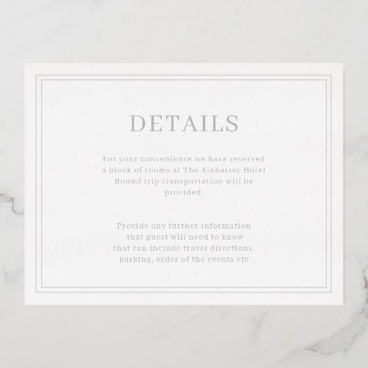 Moderne minimalistische bruiloft folie uitnodiging briefkaart (Achterkant)