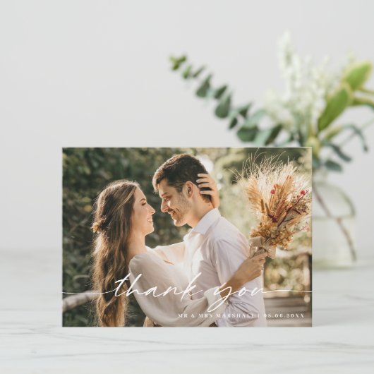 Moderne, minimalistische bruiloft Foto bedankt (Staand voorkant)