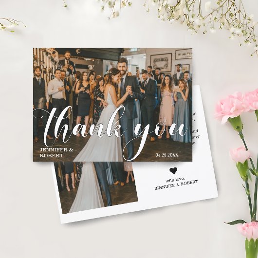 Moderne, minimalistische bruiloft Foto bedankt