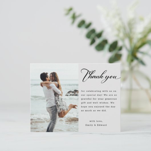 Moderne, minimalistische bruiloft foto bedankt briefkaart (Staand voorkant)