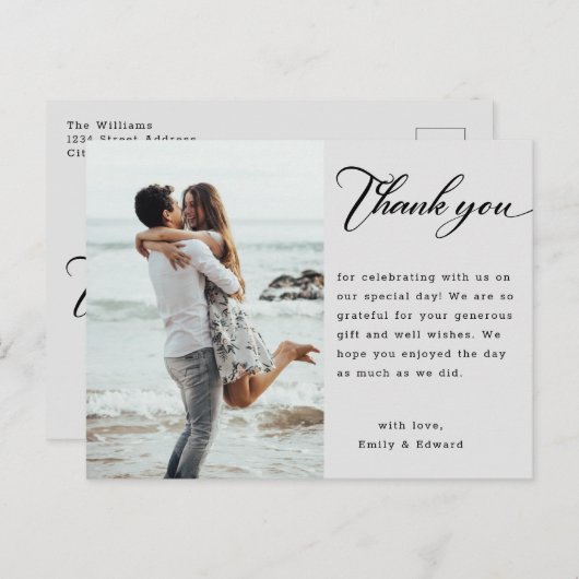 Moderne, minimalistische bruiloft foto bedankt briefkaart (Voorkant / Achterkant)