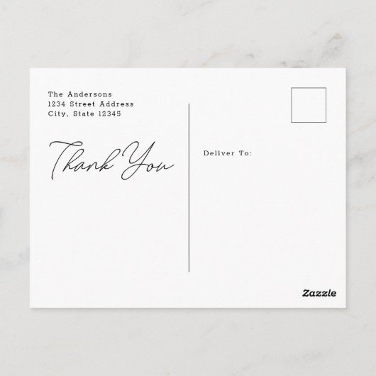 Moderne, minimalistische bruiloft foto bedankt briefkaart (Achterkant)