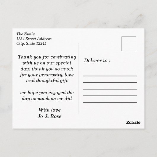 Moderne, minimalistische bruiloft foto bedankt briefkaart (Achterkant)