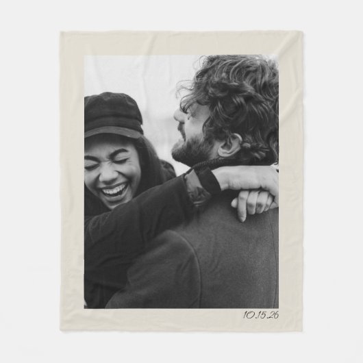 Moderne minimalistische bruiloft foto en datum leg fleece deken (Voorkant)