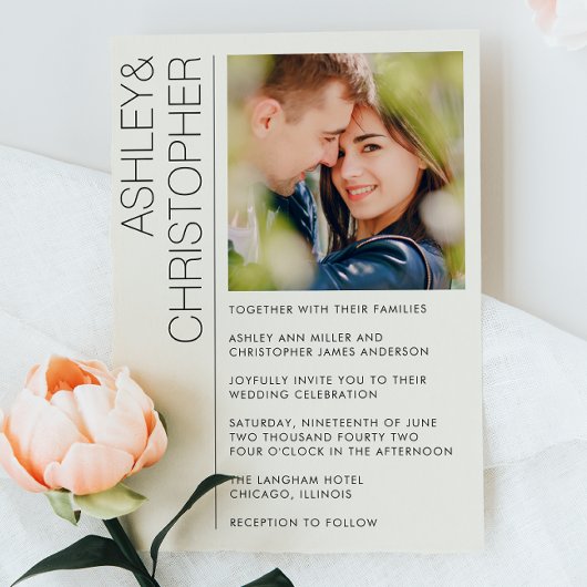 Moderne minimalistische bruiloft foto kaart