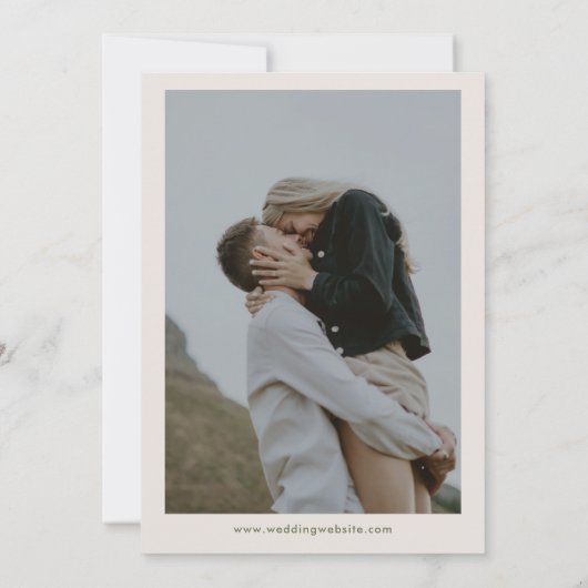 Moderne minimalistische bruiloft foto save the date (Achterkant)