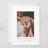 Moderne minimalistische bruiloft foto save the date (Achterkant)