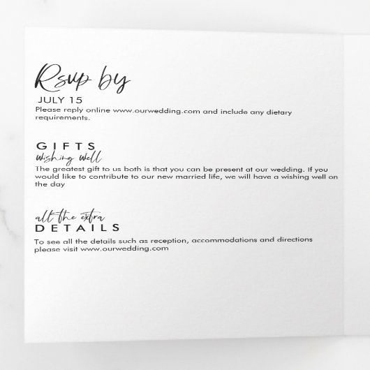 Moderne minimalistische bruiloft foto van Tri-Fold Drieluik Uitnodiging (Binnenzijde eerst)