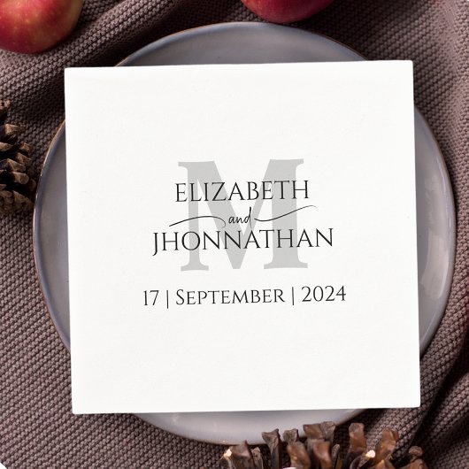 Moderne minimalistische bruiloft grijs monogram servet