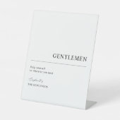 Moderne minimalistische bruiloft heren badkamer reclamebord met voetstuk (Voorkant)