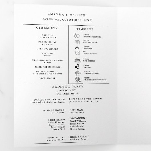 Moderne minimalistische bruiloft infographic progr drieluik uitnodiging (Binnenzijde eerst)