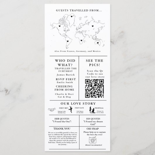 Moderne minimalistische bruiloft infographic progr programmakaart (Achterkant)