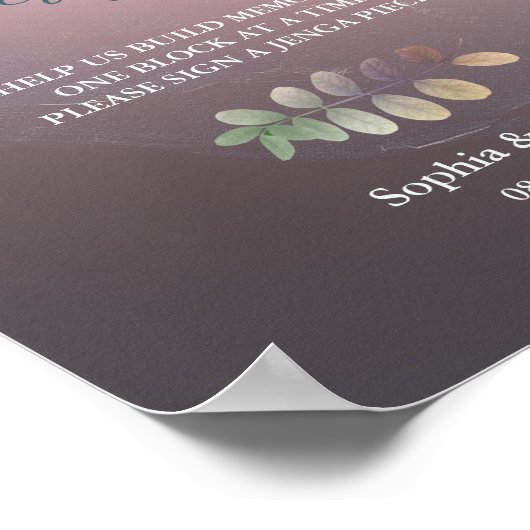 Moderne minimalistische bruiloft Jenga Gastenboek  Poster (Hoek)