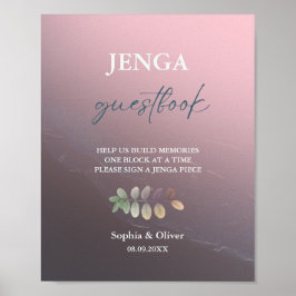 Moderne minimalistische bruiloft Jenga Gastenboek  Poster
