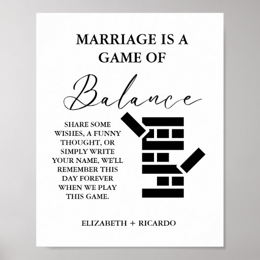 Moderne minimalistische bruiloft Jenga Gastenboek  Poster (Voorkant)