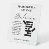 Moderne minimalistische bruiloft Jenga Gastenboek  Reclamebord Met Voetstuk (Voorkant)