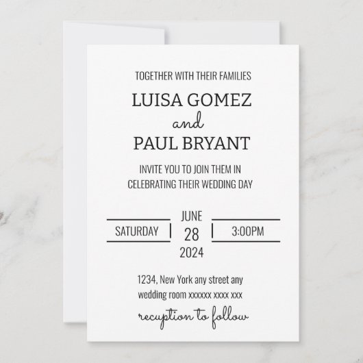 Moderne Minimalistische Bruiloft Kaart (Voorkant)