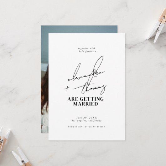 Moderne minimalistische bruiloft kaart (Voorkant / Achterkant in situ)