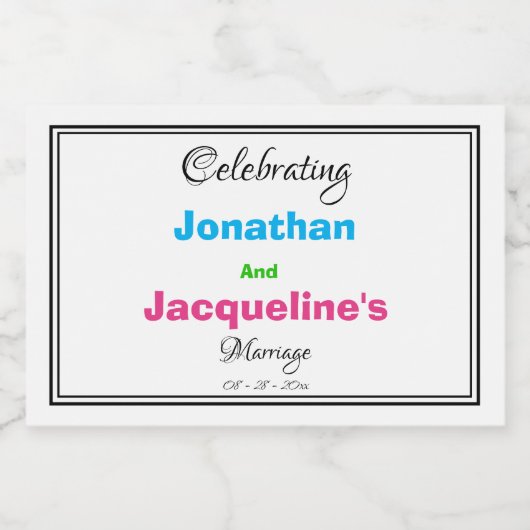 Moderne minimalistische bruiloft kleurrijke script sparkling wijnetiket (Enkel label)