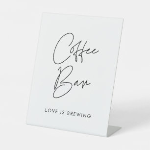 Moderne minimalistische bruiloft koffiebar reclamebord met voetstuk