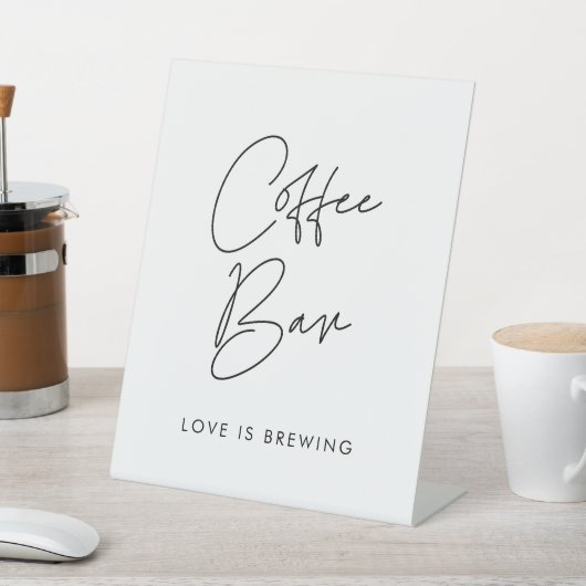 Moderne minimalistische bruiloft koffiebar reclamebord met voetstuk (Insitu)