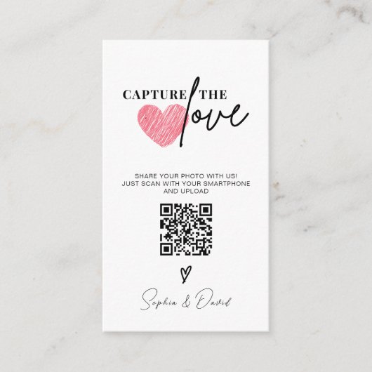 Moderne minimalistische bruiloft legt de liefde QR Informatiekaartje (Voorkant)