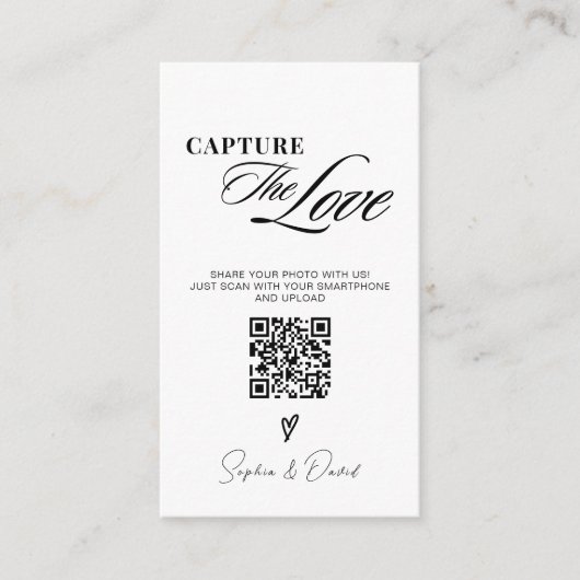Moderne minimalistische bruiloft legt de liefde QR Informatiekaartje (Voorkant)