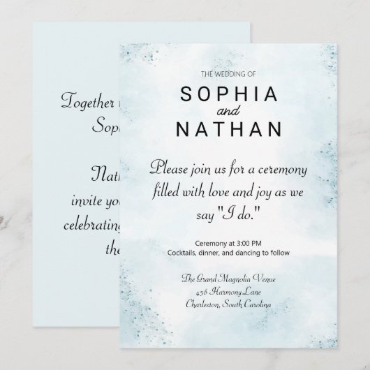 Moderne minimalistische bruiloft licht blauw Water Kaart (Voorkant / Achterkant)