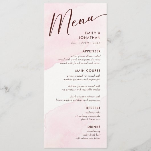 Moderne minimalistische bruiloft menu (Voorkant)