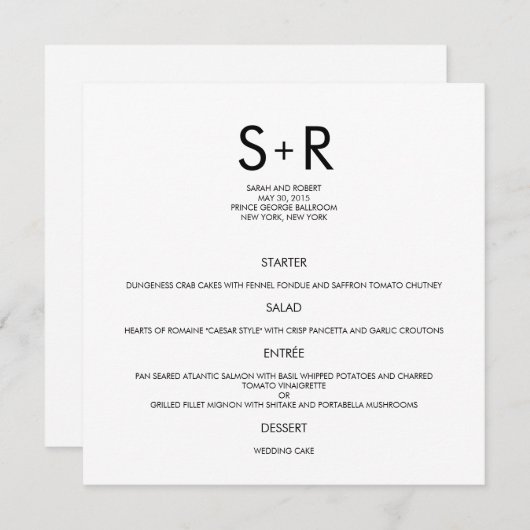 Moderne minimalistische bruiloft menu Kaart (Voorkant / Achterkant)