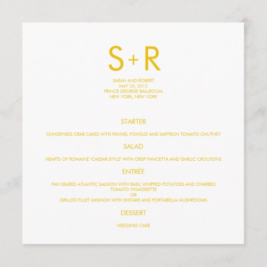 Moderne minimalistische bruiloft menu Kaart (Voorkant)