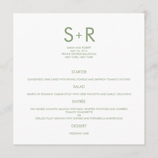 Moderne minimalistische bruiloft menu Kaart (Voorkant)