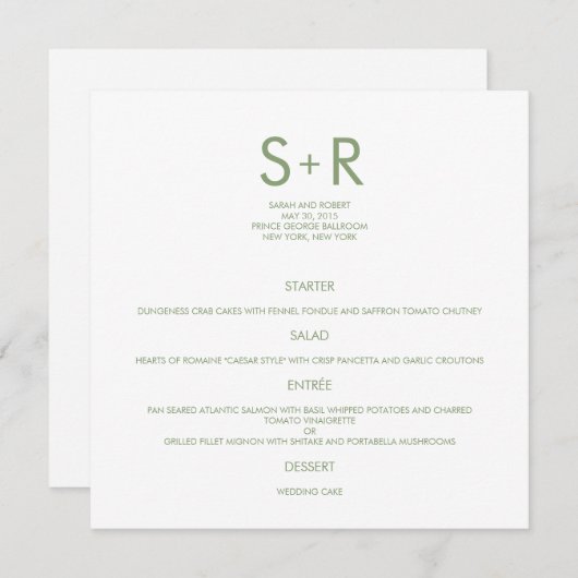 Moderne minimalistische bruiloft menu Kaart (Voorkant / Achterkant)