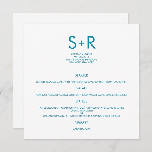 Moderne minimalistische bruiloft menu Kaart (Voorkant / Achterkant)