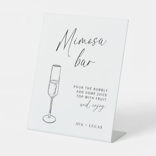 Moderne minimalistische bruiloft Mimosa Bar Reclamebord Met Voetstuk (Voorkant)