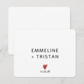 Moderne minimalistische bruiloft monogram en hart notitiekaartje (Voorkant / Achterkant)