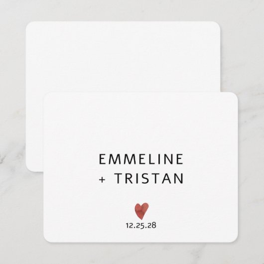 Moderne minimalistische bruiloft monogram en hart notitiekaartje (Voorkant / Achterkant)