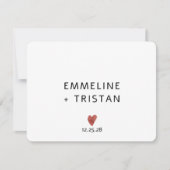 Moderne minimalistische bruiloft monogram en hart notitiekaartje (Voorkant)
