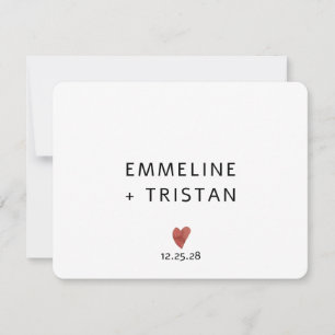 Moderne minimalistische bruiloft monogram en hart notitiekaartje