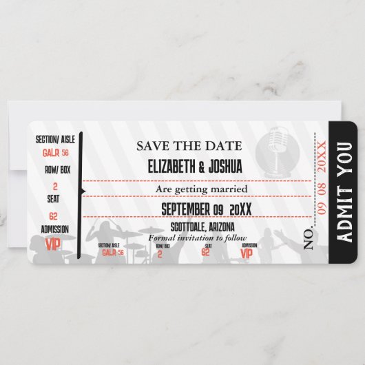 Moderne minimalistische bruiloft muziek concert ti save the date (Voorkant)